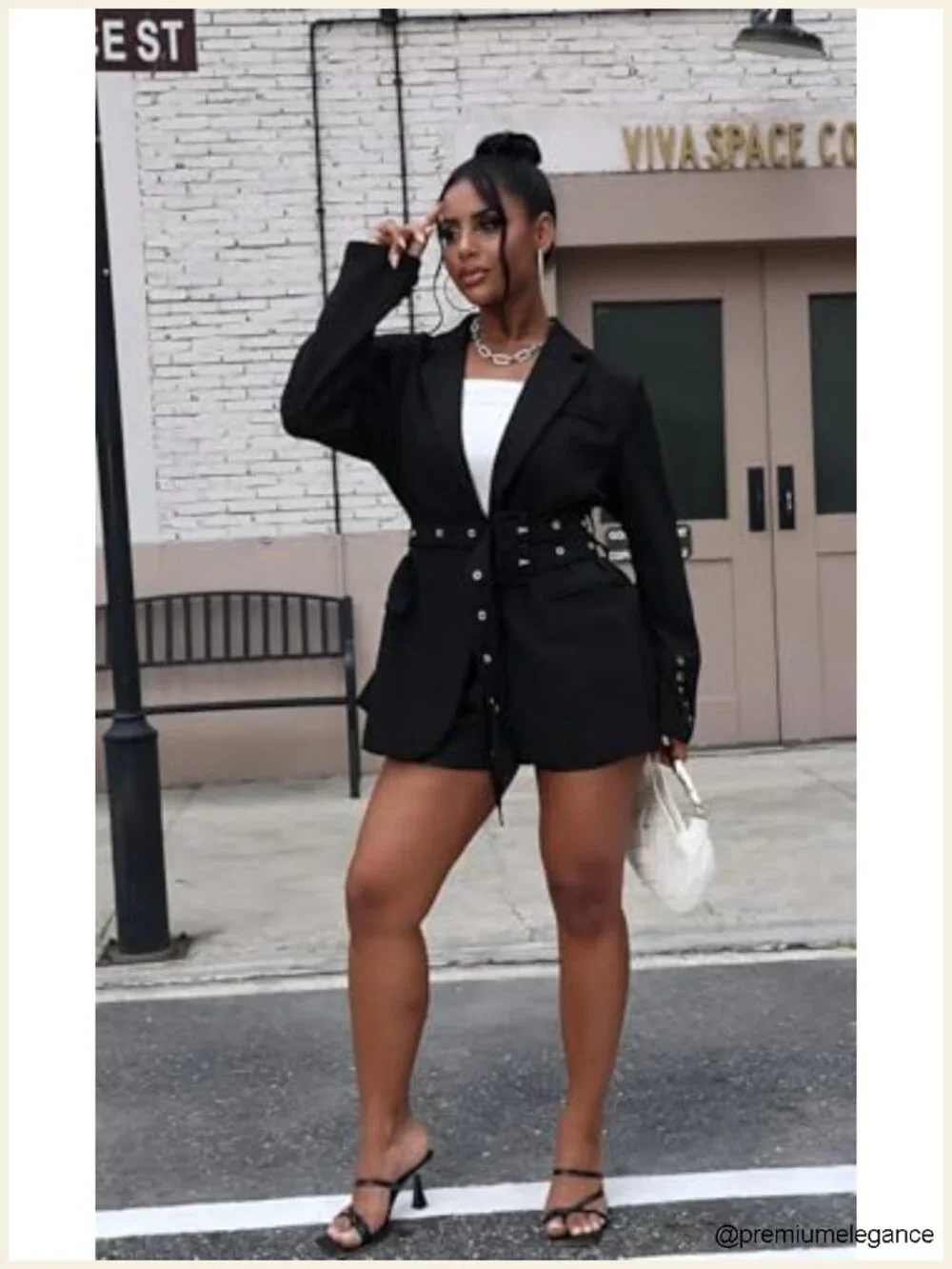 Oversize Long Sleeve Business Casual Blazer with Belt for Women Work Suit Jacket